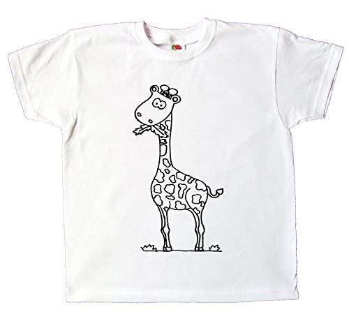 Kinder T-Shirt Giraffe zum bemalen und ausmalen mit Vordruck Spiel zum Kindergeburtstag Kindergarten für Jungen und Mädchen (128) von Pixkids