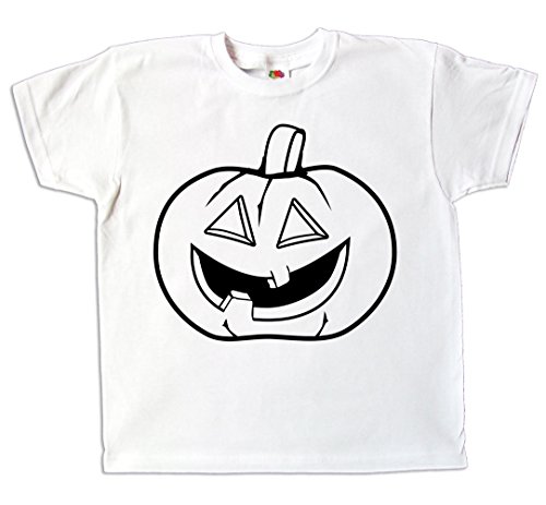 Kinder T-Shirt Halloween Kürbis zum bemalen und ausmalen mit Vordruck Spiel zum Kindergeburtstag Kindergarten gruselig Halloweenparty für Jungen und Mädchen (116) von Pixkids