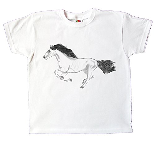 Kinder T-Shirt Pferd für Mädchen in weiß mit Aufdruck (128) von Pixkids