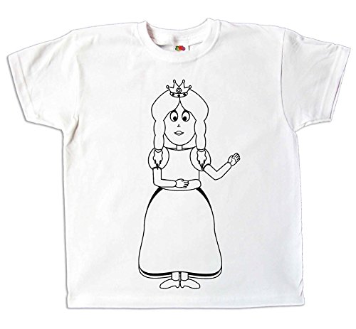 Kinder T-Shirt Prinzessin für Mädchen zum bemalen und ausmalen mit Vordruck zum Kindergeburtstag den Kindergarten oder kreatives Geschenk (128) von Pixkids