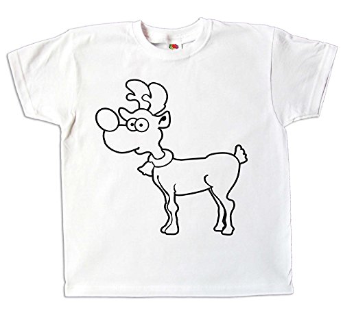 Kinder T-Shirt Rudolph Rentier zum bemalen und ausmalen mit Vordruck Kindergeburtstag Kindergarten (104) von Pixkids