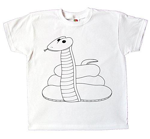 Kinder T-Shirt Schlange zum bemalen und ausmalen mit Vordruck Spiel zum Kindergeburtstag Kindergarten für Jungen und Mädchen (128) von Pixkids