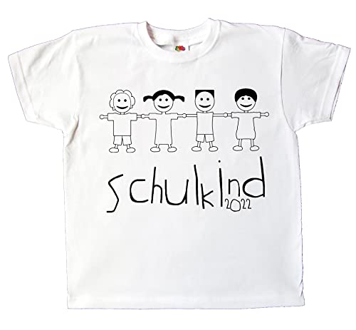 Kinder T-Shirt Schulkind 2022 zum bemalen und ausmalen mit Vordruck Spiel zur Einschulung Geschenk für Jungen und Mädchen (128) von Pixkids