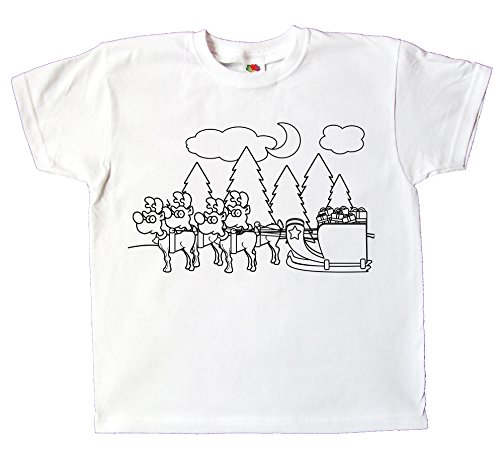 Kinder T-Shirt Weihnachten zum bemalen und ausmalen mit Vordruck Spiel kreatives Geschenk Kleinkind Unisex für Jungen und Mädchen (116) von Pixkids