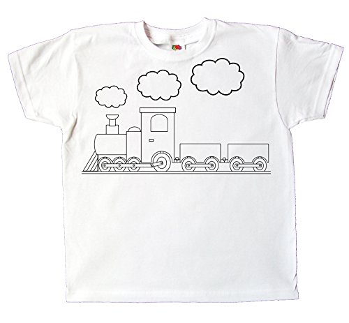 Kinder T-Shirt Zug Eisenbahn zum bemalen und ausmalen mit Vordruck Spiel zum Kindergeburtstag Kindergarten für Jungen und Mädchen (116) von Pixkids