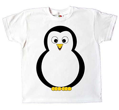 Kinder T-Shirt weiß Bedruckt lustiger Pinguin für Jungen und Mädchen (98) von Pixkids