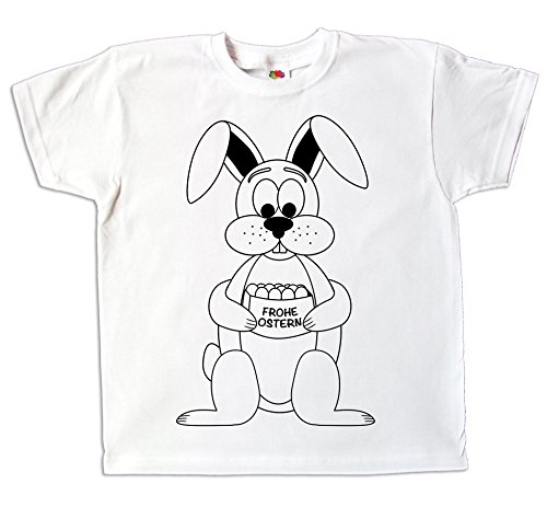 Ostern Kinder T-Shirt Osterhase zum bemalen und ausmalen mit Vordruck zum Kindergeburtstag oder als Ostergeschenk für Jungen und Mädchen (116) von Pixkids