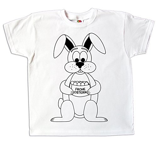 Ostern Kinder T-Shirt Osterhase zum bemalen und ausmalen mit Vordruck zum Kindergeburtstag oder als Ostergeschenk für Jungen und Mädchen (92) von Pixkids