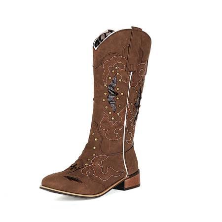 Pixoecuty Damen's Stiefel EmbroideRot Pattern Engraved Mid-calf Westlicherstiefel Low Blockabsatz Stitching Style Braun Asian Size 41 Pixoecuty Damen's Stiefel EmbroideRot Pattern Engraved Mid-calf Westlicherstiefel Low Blockabsatz Stitching Style Braun Asian Size 41 von Pixoecuty