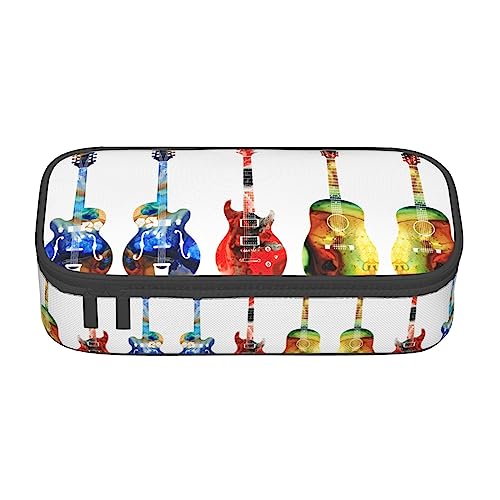 Federmäppchen mit großem Fassungsvermögen und mehreren, ideal für Schule und Reisen, perfekt für Schreibwaren, bunte Gitarren, Bunte Gitarren., Einheitsgröße, Taschen-Organizer von Pixole