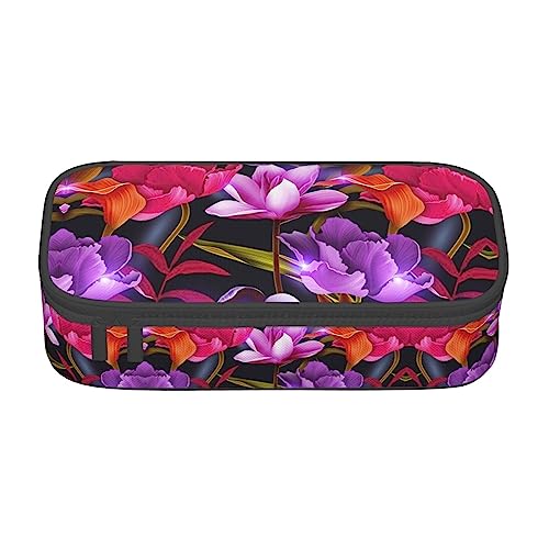 Federmäppchen mit großem Fassungsvermögen und mehreren, ideal für Schule und Reisen, perfekt für Schreibwaren, schöne Baumfrösche, Blumenblätter lila rote Blume, Einheitsgröße, Taschen-Organizer von Pixole