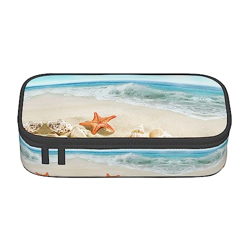 Federmäppchen mit großem Fassungsvermögen und mehreren Stiften, ideal für Schule und Reisen, perfekt für Schreibwaren, abstrakte Musik, Sandstrand Muschel Seestern, Einheitsgröße, Taschen-Organizer von Pixole