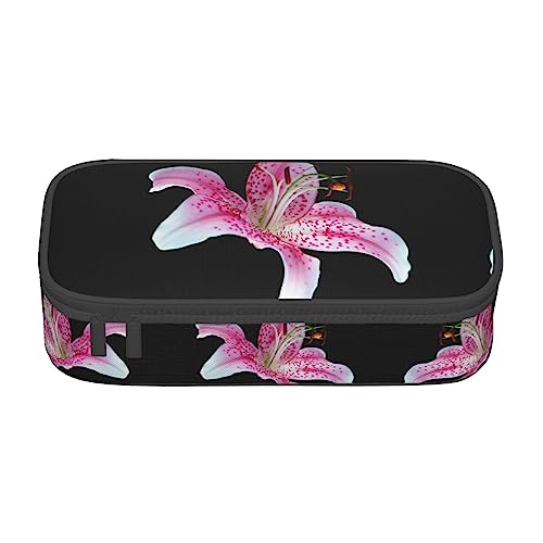 Federmäppchen mit großem Fassungsvermögen und mehreren Stiften, ideal für Schule und Reisen, perfekt für Schreibwaren, grüne Bananenblätter, Rosa gepunktete Blume, Einheitsgröße, Taschen-Organizer von Pixole