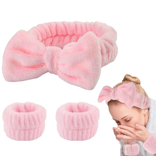 PiyuBind 1 Set Spa-Stirnband, Handgelenk-Waschband, Gesichtswaschset, beinhaltet 1 Mikrofaser-Stirnband und 2 Handgelenk-Waschbänder für Damen und Mädchen, verhindert, dass Flüssigkeiten in Ihre Arme von PiyuBind