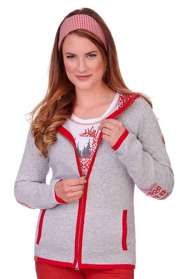 Piz Palü Trachtenstrickjacke Strickjacke Damen - EBENSFELD - grau/rot von Piz Palü