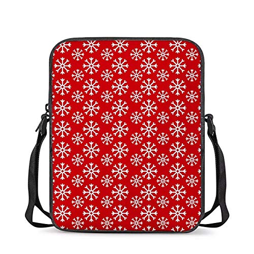 Pizding Crossbody Handtasche, Schultertasche Kinder Jungen Mädchen Damen Herren Messenger Bag, Rot - Snowflake - Größe: Einheitsgröße von Pizding