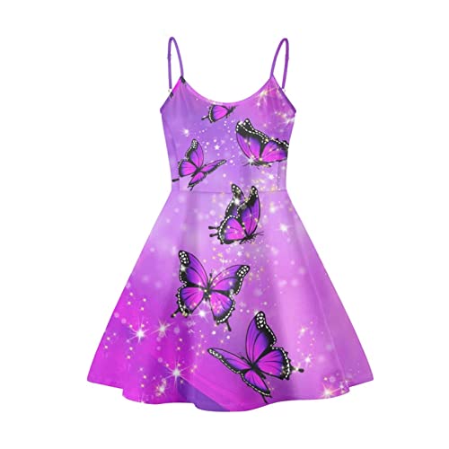 Pizding Damen Mädchen Sommer Ärmellos Kleid Röcke Strandkleidung Größe XS-4XL, rosa Schmetterling (Pink Butterfly), XXX-Large von Pizding