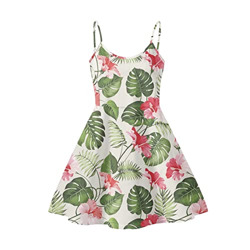 Pizding Frauen Mädchen Sommer Ärmellos Kleid Röcke Beachwear Größe XS-4XL, Palmblätter Blume, XXXXL von Pizding