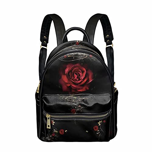 Pizding PU-Leder-Rucksack, Schultertasche, Schultasche, Reißverschluss, niedliches Faultier, rote rose, Large von Pizding