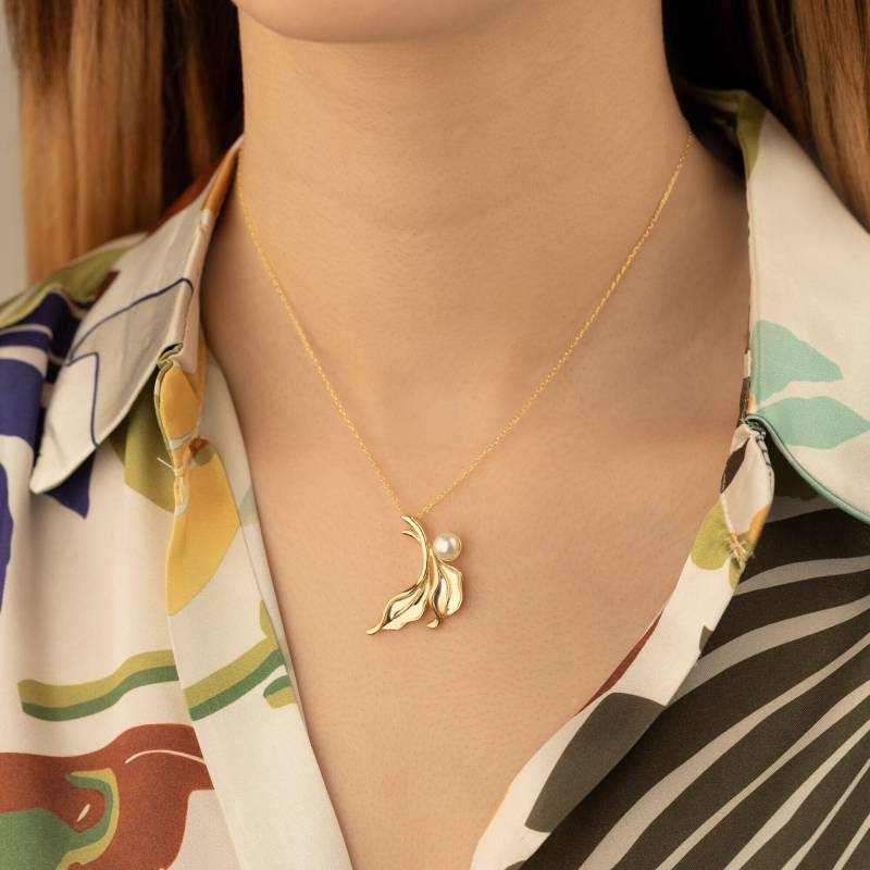 Blattgold Perlen-Halskette Sterlingsilber-Hochzeits-Schmuck von PizumiLondon