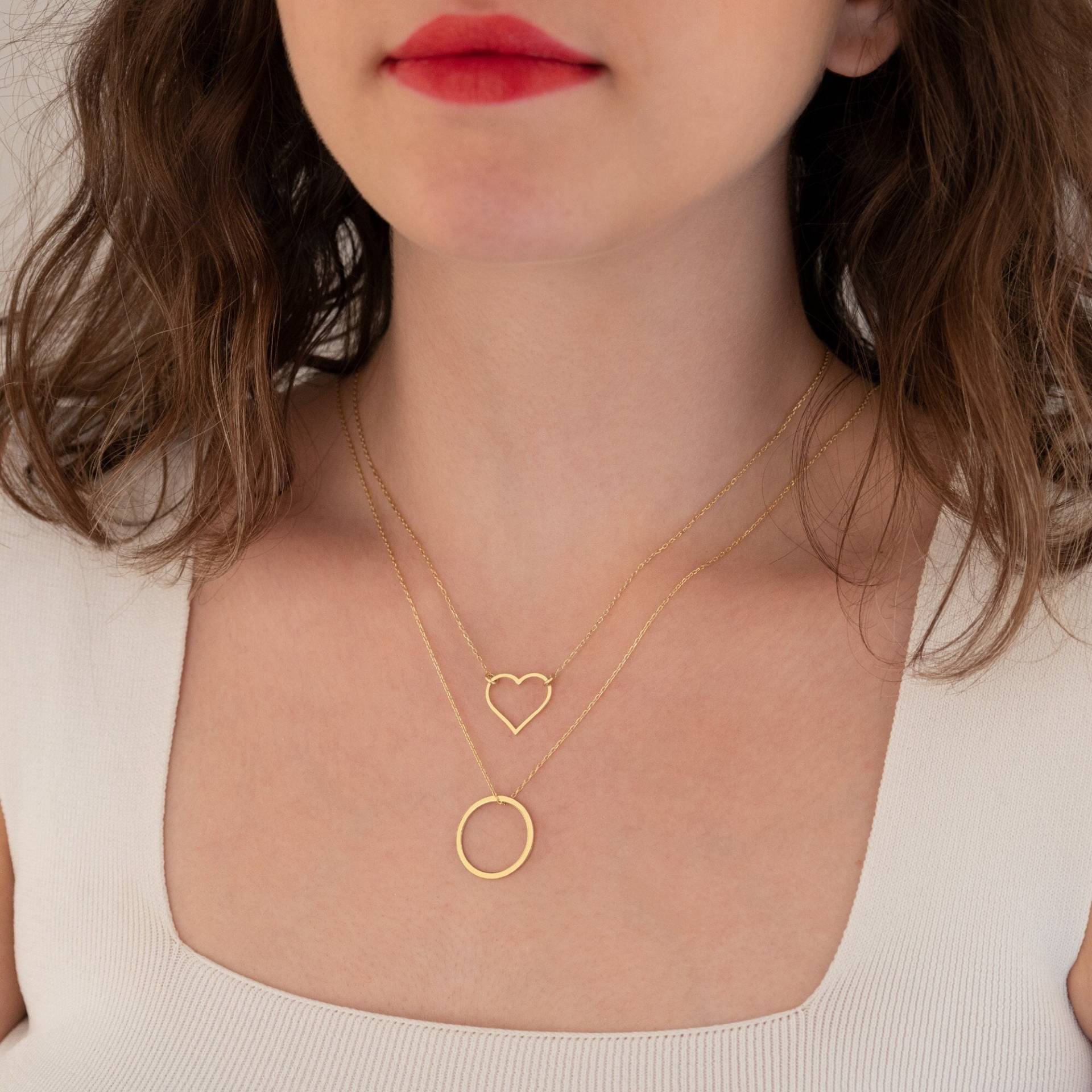 Doppellagige Halskette - Doppelkette Herz-Halskette Runde Lariat-Halskette Für Frauen von PizumiLondon