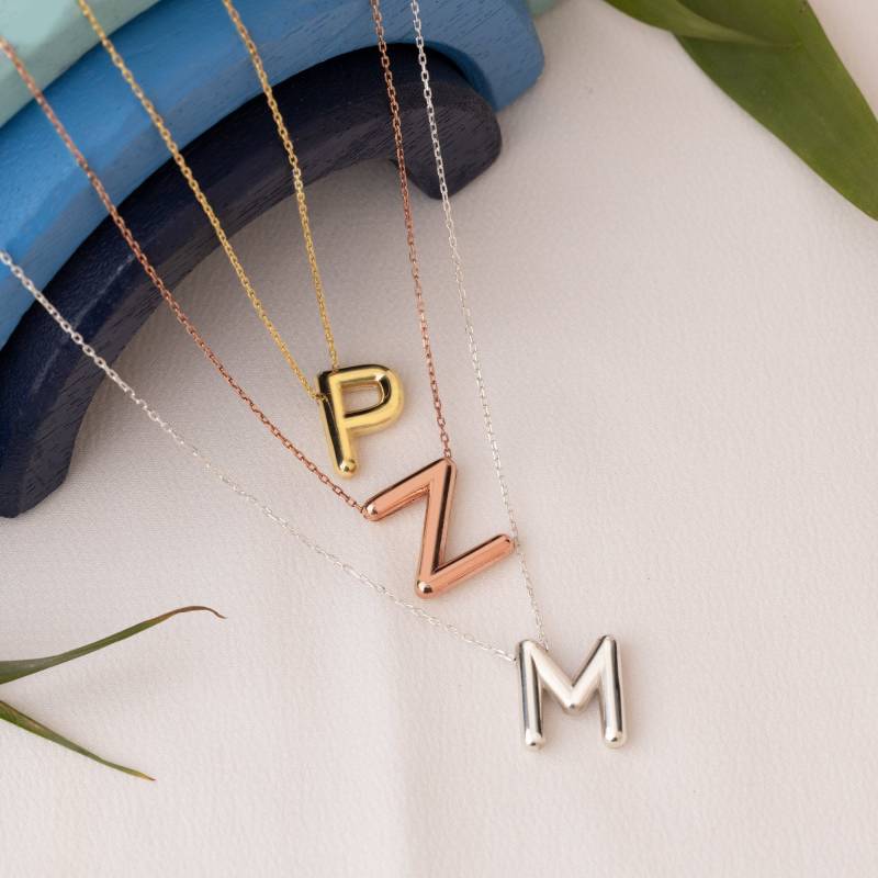 925 Silber Ballon Buchstabe Halskette - Personalisierter 3D Buchstaben Schmuck von PizumiLondon