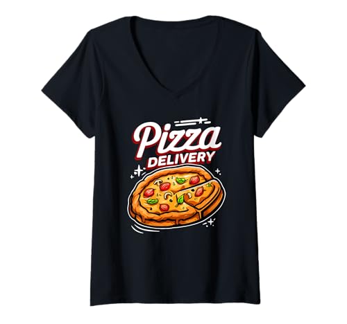 Damen Pizza-Lieferdesign T-Shirt mit V-Ausschnitt von Pizza Delivery Drivers united