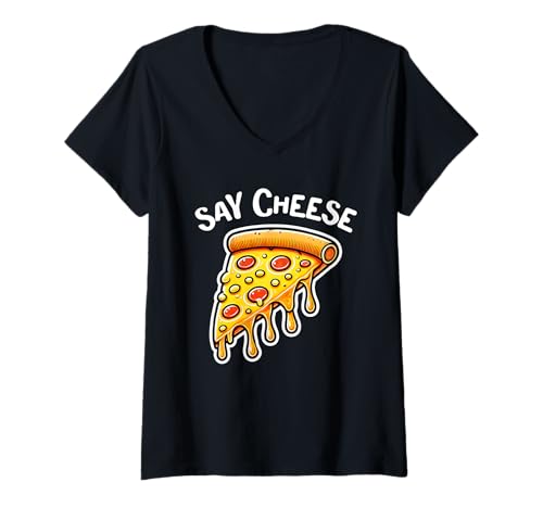 Damen Say Cheese Pepperoni Pizza Slice Lustiges Pizza-Wortspiel T-Shirt mit V-Ausschnitt Damen Say Cheese Pepperoni Pizza Slice Lustiges Pizza-Wortspiel T-Shirt mit V-Ausschnitt von Pizza Gifts For Pizza Lovers
