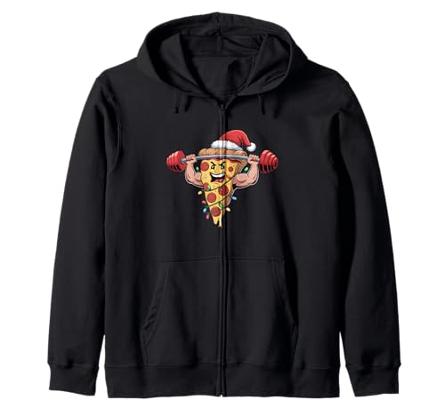 Lustige Pizza Lifting Bodybuilding Weihnachten Männer Jungen Kapuzenjacke von Pizza Gym Fitness Workout Xmas Lights Santa Hat