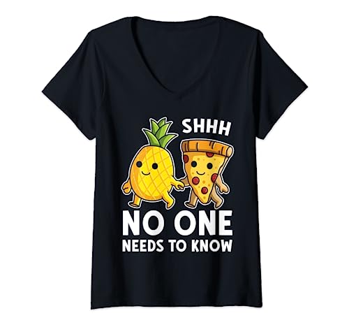 Damen Pizza Hawaii Pizza & Ananas Partnerlook T-Shirt mit V-Ausschnitt von Pizza Hawaii Co.