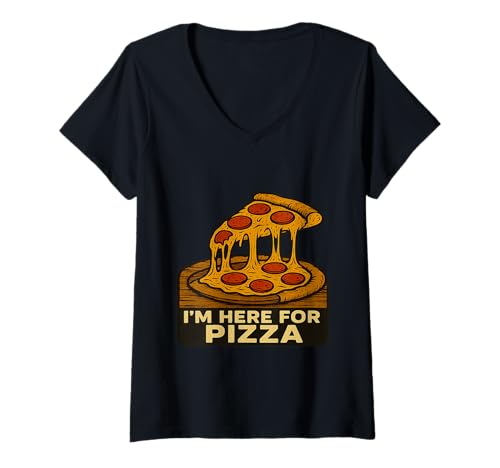 Damen Melty Pepperoni Pizzascheibe I'm Here for Pizza T-Shirt mit V-Ausschnitt Damen Melty Pepperoni Pizzascheibe I'm Here for Pizza T-Shirt mit V-Ausschnitt von Pizza Life Club