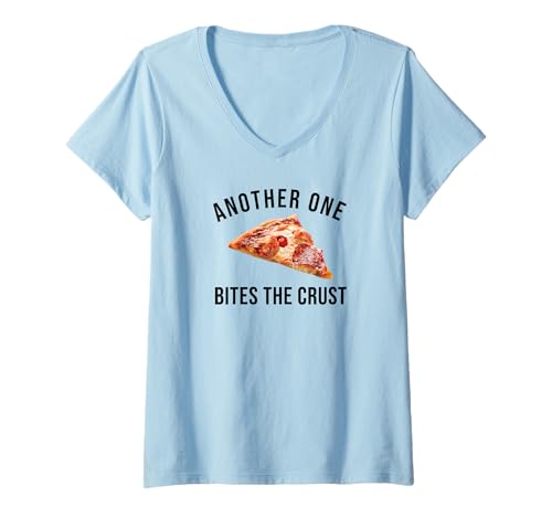 Damen Pizzaliebhaber, Noch Einer beißt in die Kruste, Pizza-Witz T-Shirt mit V-Ausschnitt von Pizza Lover Designs