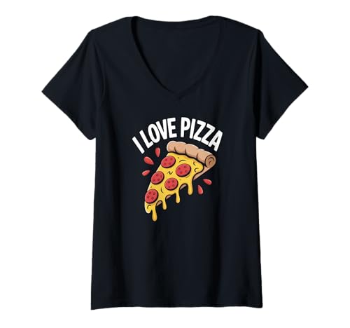 Damen Ich liebe Pizza Fun Cheesy Slice Humor T-Shirt mit V-Ausschnitt von Pizza Lover Humor Cheesy Fun Graphic