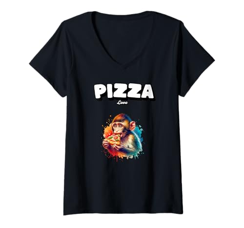 Damen AFFE ist Pizza Love Gifts Pizza Italy Food T-Shirt mit V-Ausschnitt von Pizza Lover gifts