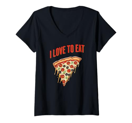 Damen Ich Liebe es Pizza zu Essen T-Shirt mit V-Ausschnitt von Pizza Lovers