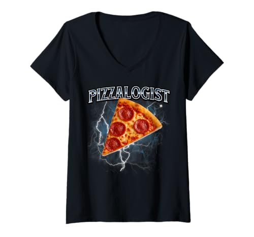 Damen Pizza Pizzalogist Cringe Food Bootleg T-Shirt mit V-Ausschnitt von Pizza Pizzalogist Wear