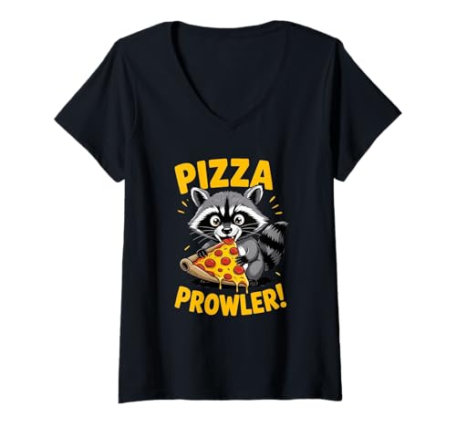 Damen Pizza Prowler boshafter Waschbär lustiger Essen Humor T-Shirt mit V-Ausschnitt Damen Pizza Prowler boshafter Waschbär lustiger Essen Humor T-Shirt mit V-Ausschnitt von Pizza Prowler Lustige Waschbärtierdesigns