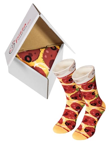 Pizza Socks Box Slice - Pepperoni - Damen Herren Pizza Socken 1 Paar - Größen 36-40 von Rainbow Socks