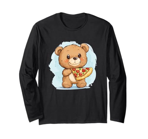 Süßer Teddybär liebt Pizza-Outfit für Jungen und Mädchen Langarmshirt von Pizza Teddy