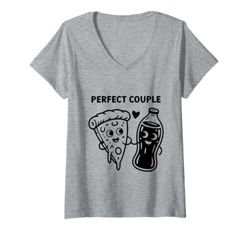 Damen Perfektes Paar Pizza Köstliches Getränk T-Shirt mit V-Ausschnitt Damen Perfektes Paar Pizza Köstliches Getränk T-Shirt mit V-Ausschnitt von Pizza Und Trinken Liebhaber Genuss Designs