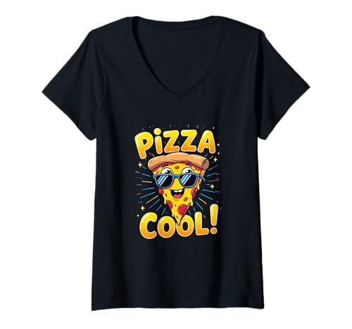 Damen Pizza Cooler Slice -Cartoon mit Sonnenbrille lustiges Design T-Shirt mit V-Ausschnitt Damen Pizza Cooler Slice -Cartoon mit Sonnenbrille lustiges Design T-Shirt mit V-Ausschnitt von Pizza cooler Cartoon Slice Sonnenbrille Fun Pizza