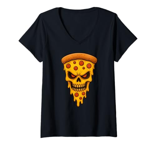 Damen Pizza Food Lover Zombie Skulls Halloween Männer Frauen T-Shirt mit V-Ausschnitt Damen Pizza Food Lover Zombie Skulls Halloween Männer Frauen T-Shirt mit V-Ausschnitt von PizzaAxis1