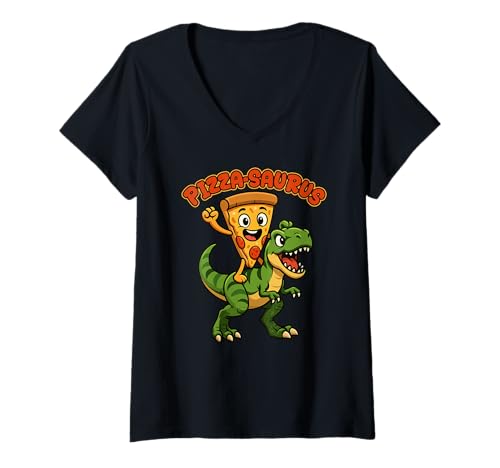Damen Pizza Dinosaurier Trex Pizza-Saurus Food Lover Jungen Mädchen Kinder T-Shirt mit V-Ausschnitt von PizzaSaurusAxis1