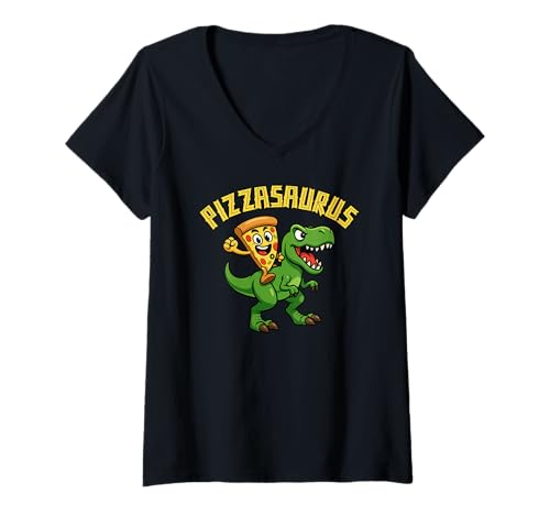 Damen Pizza Dinosaurier Trex Pizza-Saurus Food Lover Jungen Mädchen Kinder T-Shirt mit V-Ausschnitt von PizzaSaurusAxis1