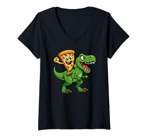 Damen Pizza Trex Pizza-Saurus Food Lover Dinosaurier Jungen Mädchen Kinder T-Shirt mit V-Ausschnitt von PizzaSaurusAxis1
