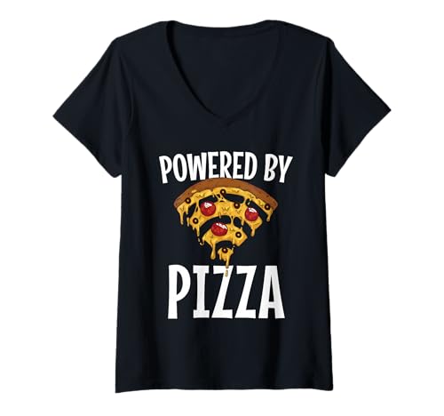 Damen Powered by Pizza T-Shirt mit V-Ausschnitt Damen Powered by Pizza T-Shirt mit V-Ausschnitt von Pizzaliebe Pizzeria Pizzalieferant Geschenk