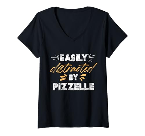 Damen Leicht abgelenkt durch Pizzelle Design T-Shirt mit V-Ausschnitt von Pizzelle Lovers Club
