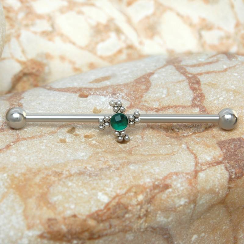 Chirurgenstahl Industrial Bar - Industrie Piercing Ohrring Smaragd Außen Aufgefädelter Scaffold Barbell Oberohrpiercing von PjCreationsStudio
