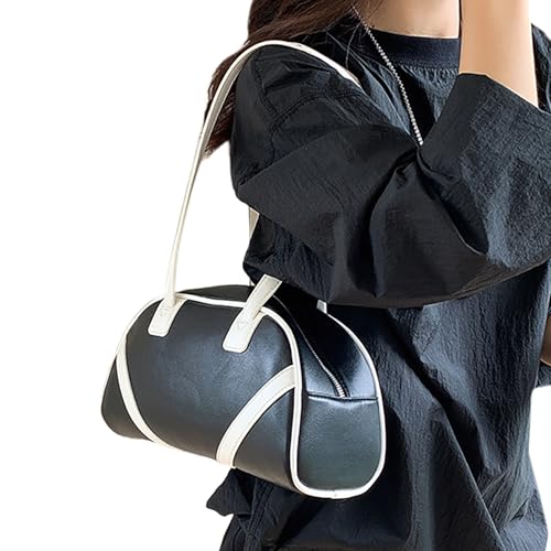 Casual Fashion Pu Leder Umhängetasche Für Frauen Farbe Blockiertes Patchwork Achselhalterbaus Handtasche Reißverschluss Achsel Achselhaut PU Leder Achselhalte Geldbeutel von Pjeghbvop