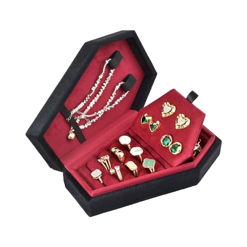 Pjeghbvop Gotische Sargförmige Schmuckschachtel Stilvolle Samtringe Choker Box Hülle Halloween Schmuck Organizer Dekorationen Für Mädchen Aufbewahrung von Pjeghbvop